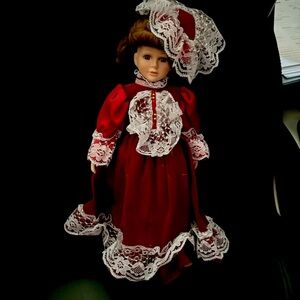 Porcelain doll red dress EUC